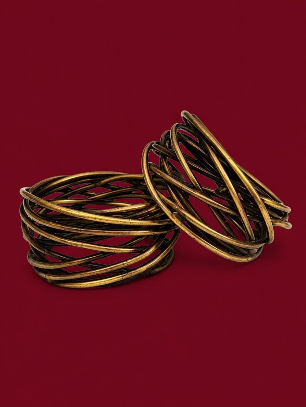 Vintage Set of Two Antique Brass Wire Bird's Nest Napkin Rings